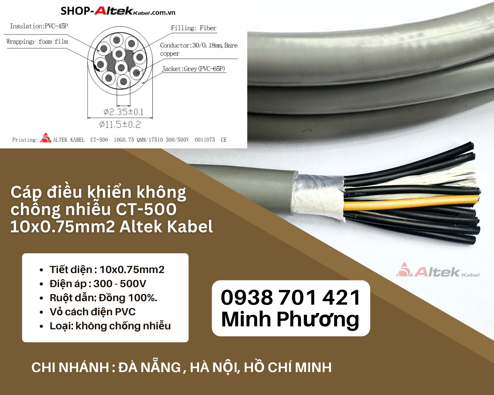 Cáp điều khiển không chống nhiễu CT-500 10x0.75mm2 Altek Kabel Đà Nẵng